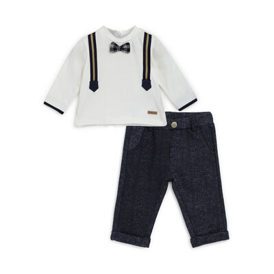 Boys Dark Blue Solid T-shirt with Long Pant
